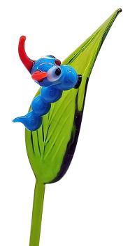 Pflanzenstecker, Blatt mir Raupe, blau